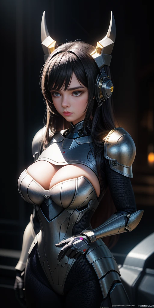 majestic, 20 year old girl, Invisible armor dress, big breasts:1.3, Cyberprep, Amigurumi, portrait, zbrush rendering, motion blur, interactive, Clean colors, Dream nucleus, Flashlight lighting, Realistic dramatic lighting, Highly detailed environment, quality, Redshift rendering, 8K
