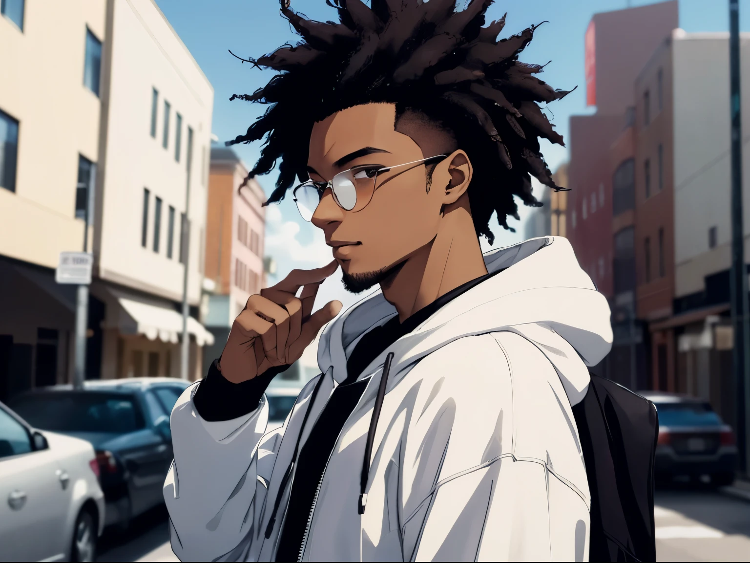 photo of natachi nnamaka (west african black man). (he is cybersecurity hacker and programmer) (has a little afro black hair ) (facing the camera) (age 23) (chocolate skin color) (i do not want a side profile) (his clothes should be black not a hoodie)