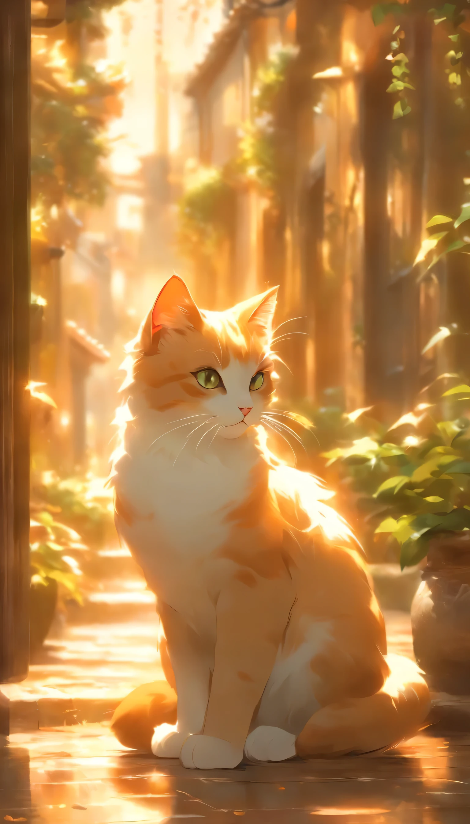 "Generate ultra high-definition images of chic cats, classic cat pose. Using advanced macro photography technology、Highlight the intricate details of the cat's fur, beard, and expressive eyes. Place camera at peephole level, Create an intimate connection between the audience and the cat subject. Achieve large aperture and shallow depth of field, 让猫在稍微模糊的background下清晰地突出. Improve lighting to emphasize the texture and contour of the cat's body, Using the Software, Remove rough shadows、, atmosphere. Scratching the cat in a relaxed position, but balance, Show your flexibility and elegance. Try to capture moments of natural movement, Stretching exercises, pubic hair beauty, ETC., convey reality. Implement post-processing techniques to improve image clarity, Comparison of, and color balance, Protect all aspects, from cat' Complex patterns emerge from their intense gazes, Presented in stunning detail. finally, Conveying the gentle beauty and innate elegance of cats,, Capture fleeting moments,Celebrating the unique nature of cats’ curiosity and ability to balance." ((background: english village)), ((golden hour light)), ((majestic)), ((tuxedo cat)), ((kitten))