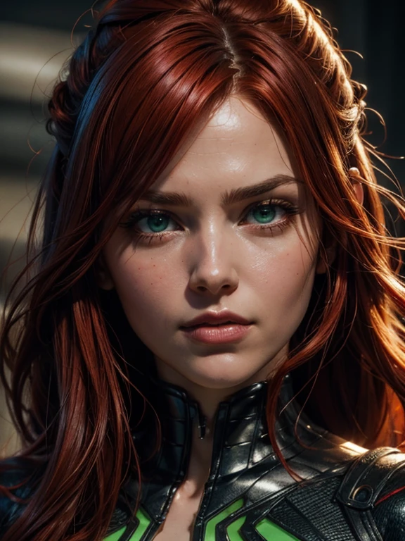 (best quality, ultra-detailed, realistic:1.37), dark fantasy portrait, surreal atmosphere, vibrant colors, ethereal lighting, mystical horns and scratched face, captivating gaze, delicate facial features, alluring expression, mesmerizing red hair flowing, evoking sensuality and mystery, powerful symbolism, intense emotions, thought-provoking narrative, expressive brushwork, evocative shadows, immersive textures, mesmerizing composition, transcending reality, enchanting masterpiece.