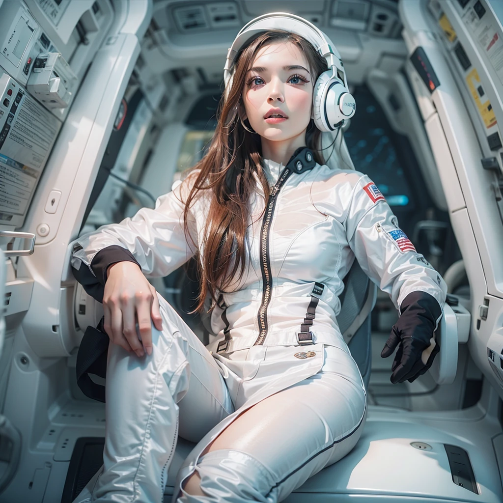 [NSFW] a [gorgeous] [cyberpunk girl ]sit on a huge leather armchair in the control room of a human hearted vehicle)) ((wearing an astronaut´s suit and helmet))(((mid plane)))cinematic, octane render, highly detailed, hiper rellistic