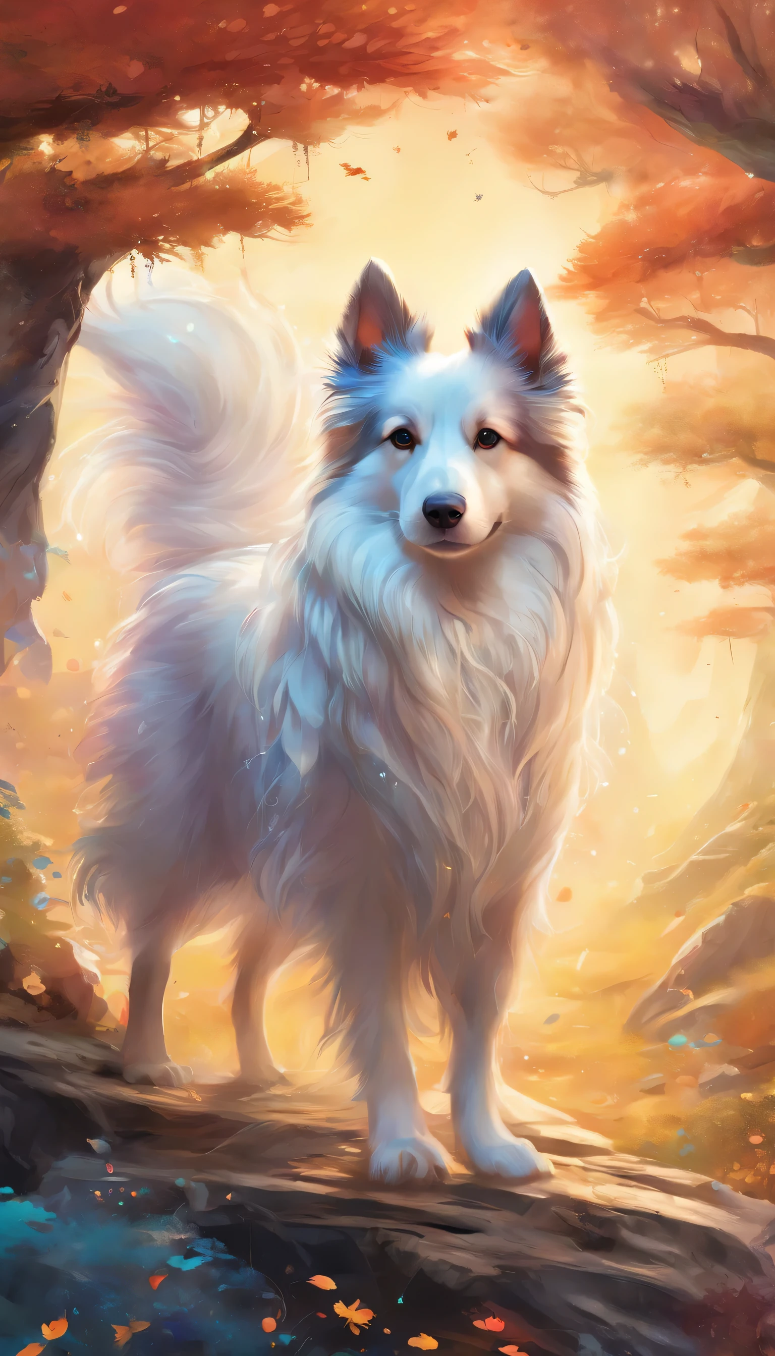 splash art, Shetland Shetland Shepherd Dog, ((White background)), Top is in the center of the screen,sharp vision, art station, Color paint splatter style, contour, Super detailed complex detailed , Unreal Engine, excellent, intricate details, splash screen, complementary colors, fantasy concept art, 8K resolution, The work of an outlier, painting, puff, paint drops, splash ink painting