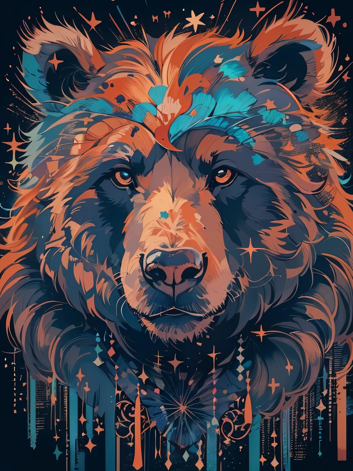 野生のBear　just the face　animal　Bear　cool　art　rainbow　Seven colors　art