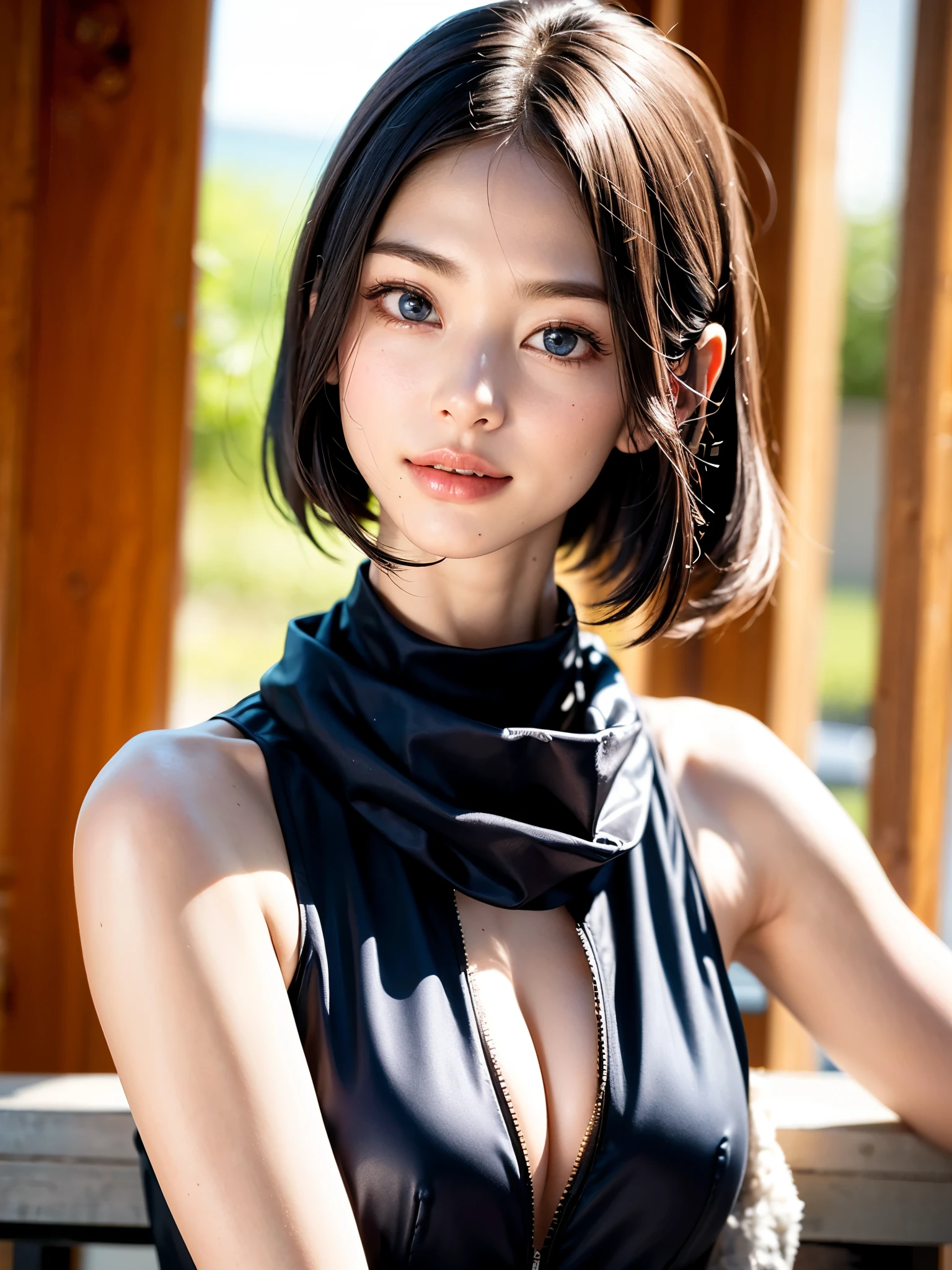 (table top, highest quality、High resolution:1.4、very attractive beauty、Adds intense highlights to the eyes、look closely at the camera:1.4、Beautiful woman full of charm、ideal body proportions、perfect anatomy、brunette short bob hair、shiny hair、bangs:2、光沢のあるbangs:2、lip gloss),1 girl, Report, light brown shiny hair, scarf,realistic, looking at the viewer、Please tilt your head slightly, bright colored crystal light blue eyes, short and shiny hair、 chest中央に穴の開いた白いタートルネックの衣装,chestの真ん中に丸い穴のあるセクシーな白いタートルネック ニット セーター、 lips, lip gloss, Upper body、Big eyes、eyelash、face is a little red、embarrassing)、((italian road in winter))、((short hair with Big eyess、Give your students very powerful highlights、{Huge|big|Hugeな|mega} chest:1.6、very bigger chest、look at the audience、very beautiful beauty、show me your ears、long neck、smile、smile、Happy、beautiful teeth、口を開いてsmile、heart shaped eyes))、28 years old、very cute super model、bangs:1.8
