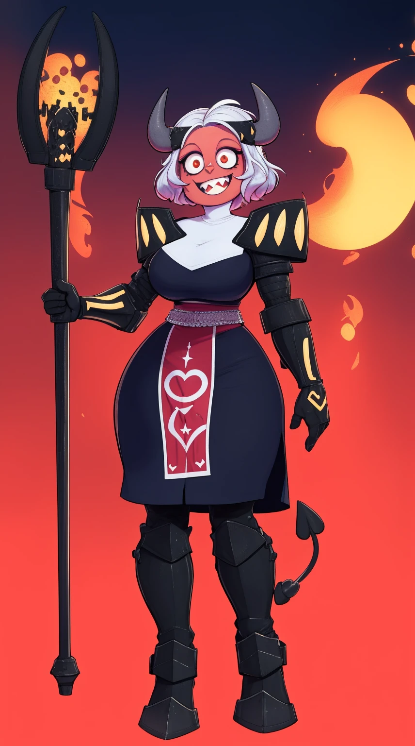nun, demon girl, walking, bimbo, warpriesstes, fire hammer, silver hair, short hair