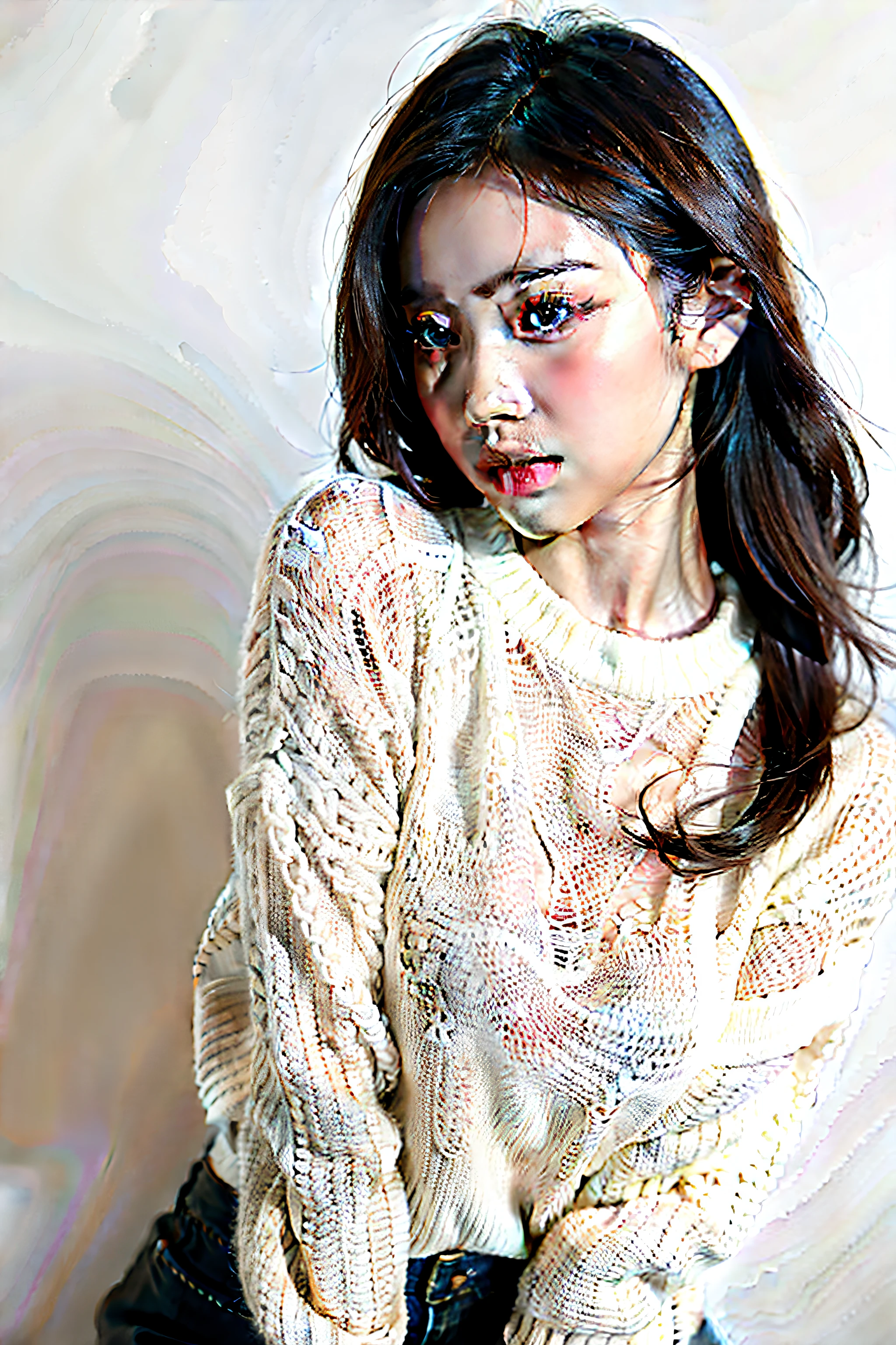 1 girl,sweater,White background,asian beauty