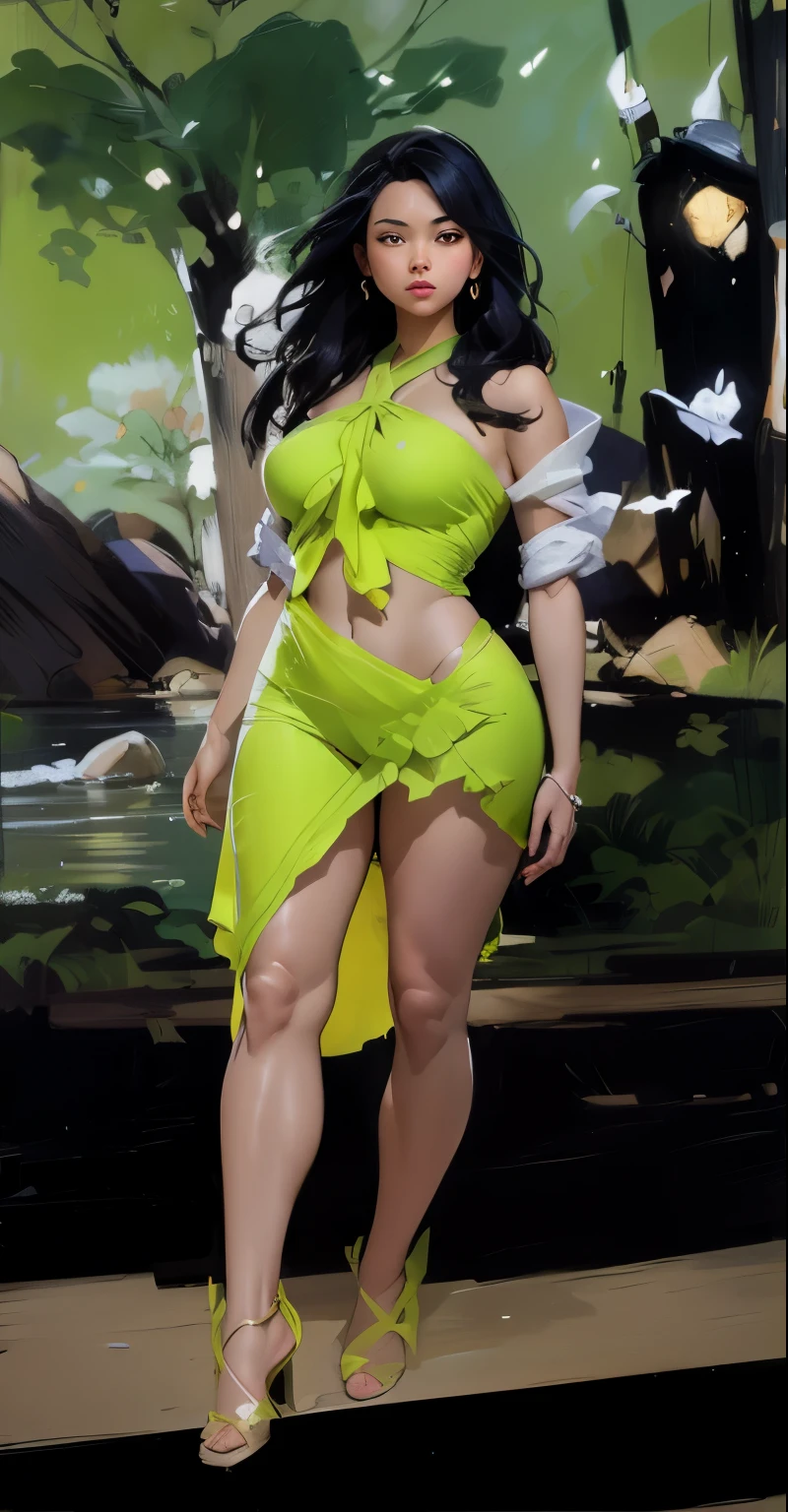 cuadro de una mujer con un vestido verde posando para una foto, rossdraws dibujos animados vibrantes, Pintura digital RossDrew, rossdraws 1. 0, Ross draws global illumination, rossdibuja 2. 5, wlop ross dibuja, rossdibuja 2. 0, rossdraws volumetric lighting, Totalmente vestida. Pintura de sexy, rossdraws sakimimichan, :: rossdraws