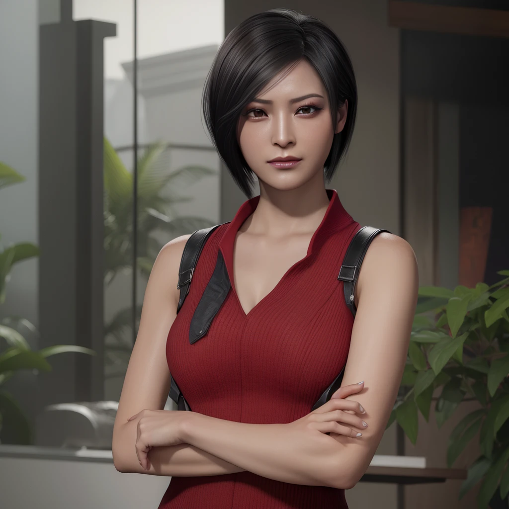best quality,ultra-detailed,realistic:1.37,Ada Wong,perfectly symmetrical face,ultra-realistic texture,flawless body,detailed facial features,realistic lighting,serious expression