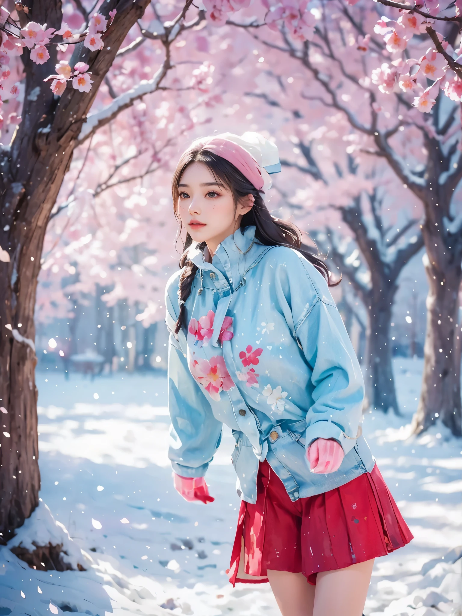 Imaginative thoughts on your dream girlfriend、Warm depiction，Envisioned as a dream lover and lifelong partner。She embodies the simplicity of Chinese rural girls、Industrious，Integrated with wisdom、Beautiful and hard-working character。This artistic depiction shows her in a rural setting，Exuding sweetness、Romantic atmosphere。((She wears simple denim overalls and a white shirt))，Reflecting her humble origins and down-to-earth character。Her facial features are gentle and beautiful，The expression is kind、Tempting。The background is a picturesque rural landscape，Rolling hills、Fields and traditional country houses，Adds a sweet rustic romantic charm。The overall style blends realism and idealized rural beauty，embodies the dreamlike、The Essence of a Cute Country Girl, (floral watercolor painting:1.5)，(Super high saturation, bright and vivid colors:1.5), (nsfw), (Look at the audience head-on:1.5)
