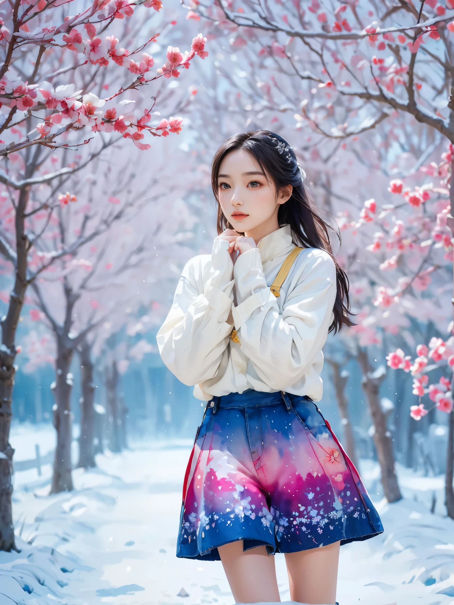 Imaginative thoughts on your dream girlfriend、Warm depiction,Envisioned as a dream lover and lifelong partner。She embodies the simplicity of Chinese rural girls、Industrious,Integrated with wisdom、Beautiful and hard-working character。This artistic depiction shows her in a rural setting,Exuding sweetness、Romantic atmosphere。((She wears simple denim overalls and a white shirt)),Reflecting her humble origins and down-to-earth character。Her facial features are gentle and beautiful,The expression is kind、Tempting。The background is a picturesque rural landscape,Rolling hills、Fields and traditional country houses,Adds a sweet rustic romantic charm。The overall style blends realism and idealized rural beauty,embodies the dreamlike、The Essence of a Cute Country Girl, (floral watercolor painting:1.5),(Super high saturation, bright and vivid colors:1.5), (nsfw), (Look at the audience head-on:1.5)