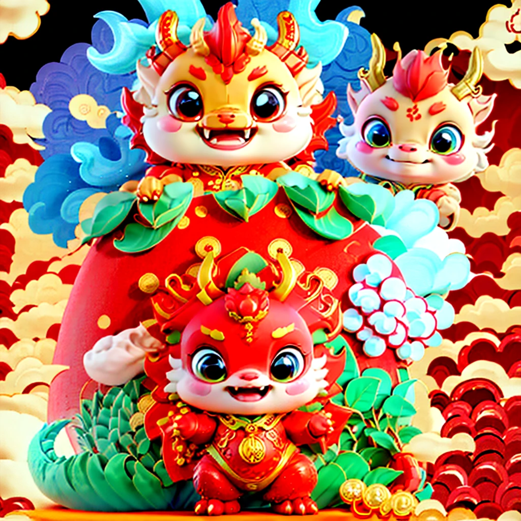 Chinese dragon，facial expression，animation，Chinese dragonfacial expression可以展现多种情绪，like joy、serious、surprise、Angry, etc，make it more interesting