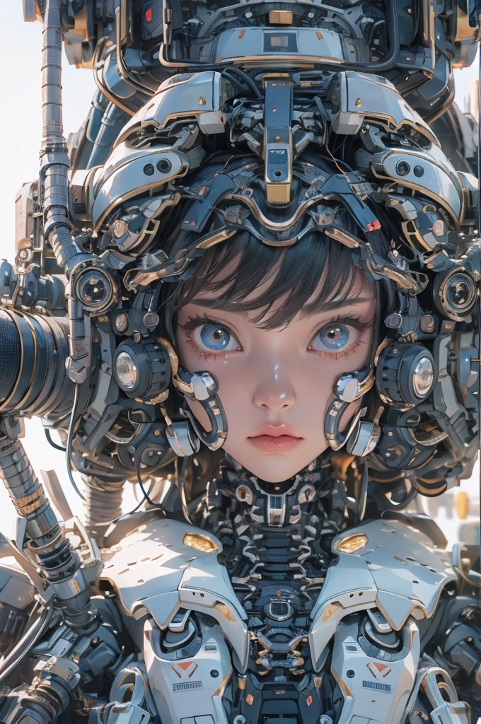 Complex 3D rendering of ultra-detailed porcelain girl, 1 girl, (natural skin texture, actual eye details:1.2), part, beautiful soft light, rim light, Vibrant details, Luxury Cyberpunk, hyperactual, anatomical, face muscles, Cable wire, microchip, elegant, beautiful background, octane rendering, apple style, 8k, best quality, masterpiece, illustration, extremely delicate and beautiful, CG, Unite, wallpaper, (actual, photo-actual:1.2), Astonishing, fine details, masterpiece, best quality, official art, extremely detailed CG Unite 8k wallpaper, Extremely ridiculous, sexy, Mechanical skeleton, Android, Surrealism, Doomsday wasteland, (high-tech prosthetics:1.2), Fluffy black short hair, Perfect body, Navy blue glowing cyber ship