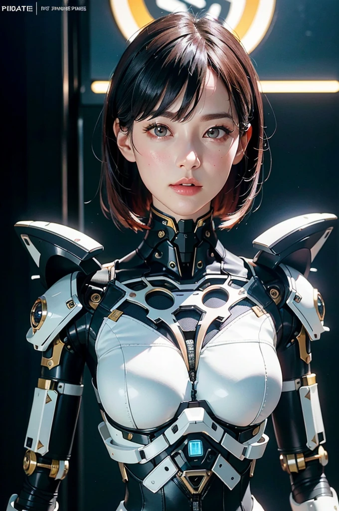 Complex 3D rendering of ultra-detailed porcelain female robot, 1 girl, (natural skin texture, actual eye details:1.2), robot parts, beautiful soft light, rim light, Vibrant details, Luxury Cyberpunk, hyperactual, anatomical, face muscles, Cable wire, microchip, elegant, beautiful background, octane rendering, apple style, 8k, best quality, masterpiece, illustration, extremely delicate and beautiful, CG, Unite, wallpaper, (actual, photo-actual:1.2), Astonishing, fine details, masterpiece, best quality, official art, extremely detailed CG Unite 8k wallpaper, Extremely ridiculous, sexy, Mechanical skeleton, Android, Surrealism, Doomsday wasteland, (high-tech prosthetics:1.2), Fluffy black short hair, Perfect body, Navy blue glowing cyber ship