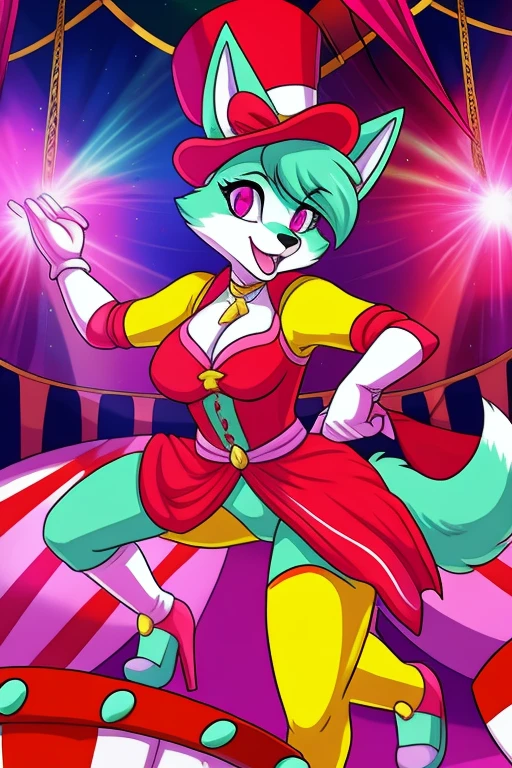 Azure the female deer, blue colored belly dancer, blue hair, red lipstick, tiny toons style, full body view
