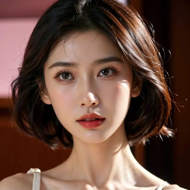 1woman,a woman with a short hair and a white top, inspired by Yanjun Cheng, by Yanjun Cheng, with short hair, realistic. cheng yi, yanjun chengt, korean symmetrical face, by Yang J, by Zhang Han, south east asian with round face, by Ye Xin, by Xia Yong, by Russell Dongjun Lu, by Ni Tian