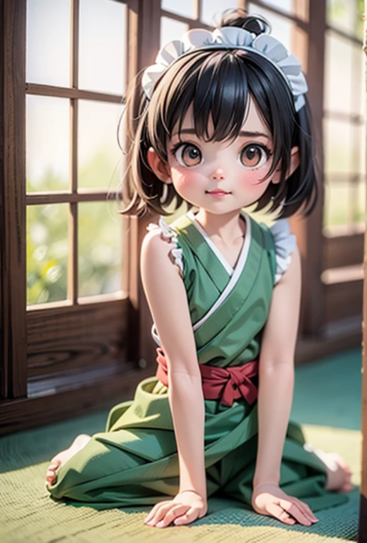 High resolution、High level image quality、8K、real live action、Raw photo、highest quality、masterpiece、18 year old female、In a forward bend、Take a picture of the buttocks with a camera、Show off your、Hajirai's expression、Japanese-style room with tatami mats、(((show anus)))、Detailed anus、The buttocks are small、Wear a maid's headband on your head