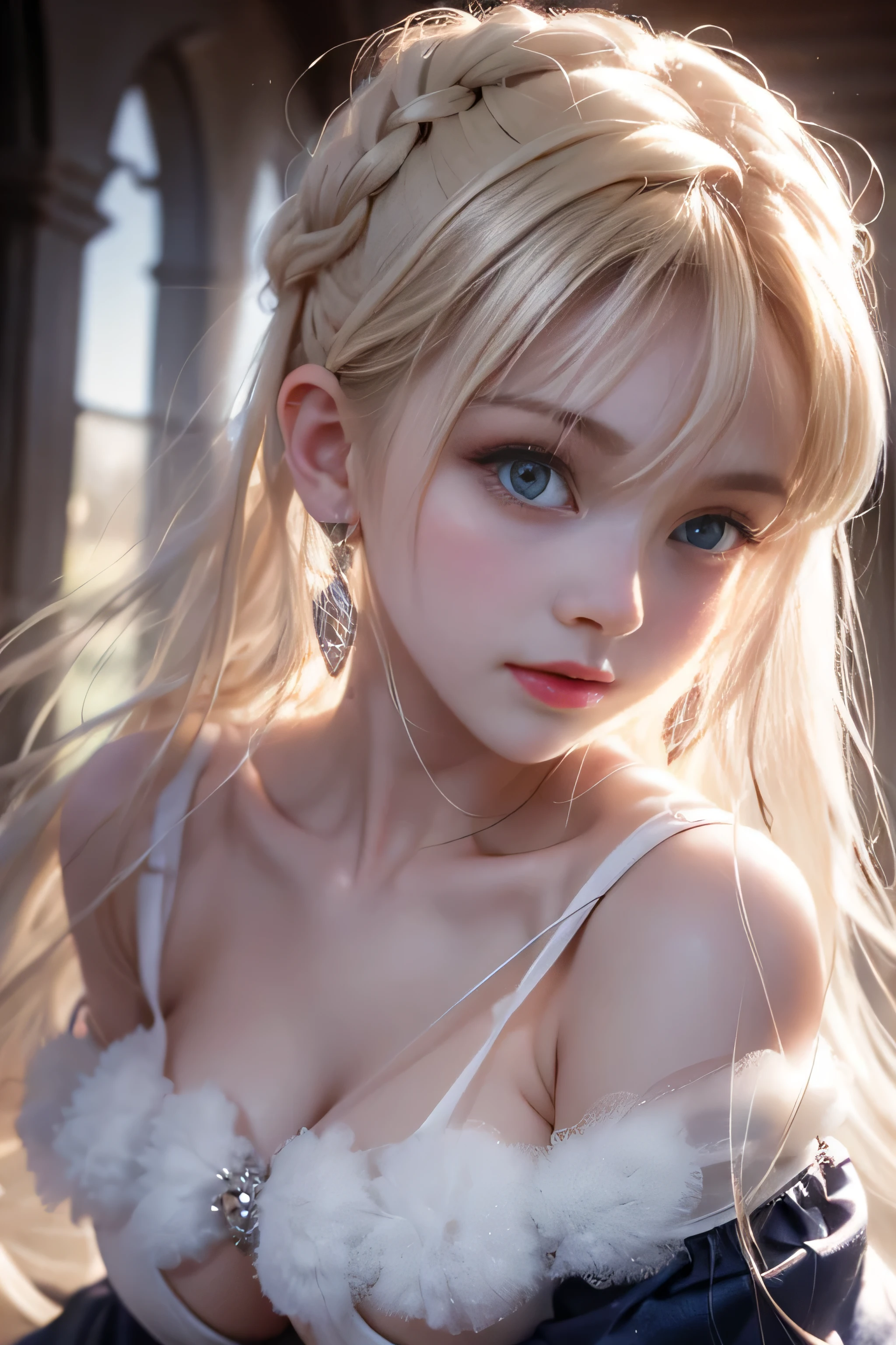 bright look、young shiny glossy white shiny skin、Best Look Rondo Reflective Light、Platinum blonde hair with dazzling highlights、shiny bright hair,、super long straight hair、Shining beautiful bangs、輝くクリスタルクリアな魅力的な大きな青いeye、Very beautiful nice cute girl,美しく細かいeye, beautifully detailed nose,(( whole body:1.5)),eyeが強調するメイク、royal style,comic style, , scattered below the surface, gorgeous details, nature background, ((cinematic)), dramatic lighting, table top、((Off-the-shoulder sheer white dress、Mini skirt type:1.4))、(Loose and fluffy perm:1.4)、1 girl、Ultra-realistic 8k CG, 絵に描いたようなperfectionな顔, perfection, clean, table top, professional artwork, famous works, perfectionな顔, beautiful face, 美しいeye, ((perfectionな女性の体)), alone,(Immersive atmosphere, chiaroscuro:1.5,bright light:1.2,bright lighting),(blush:0.5),fascinating look,very detailed_eye,big,Beautiful and detailed background,written boundary depth,realistic:1.3, long shot, whole body,、((nipple))、(腫れぼったいeye:1.2)、 (slim legs),(Light shines on your face and chest)、(((((underboob)))))、lower chest、oily skin、skinny、 (the underside of the chest is slightly visible),(eyeに見えるunderboob、I can see your belly button and ribs)、Hip bones and lower abdomen are visible、Flared skirt in navy blue、(lift the skirt),