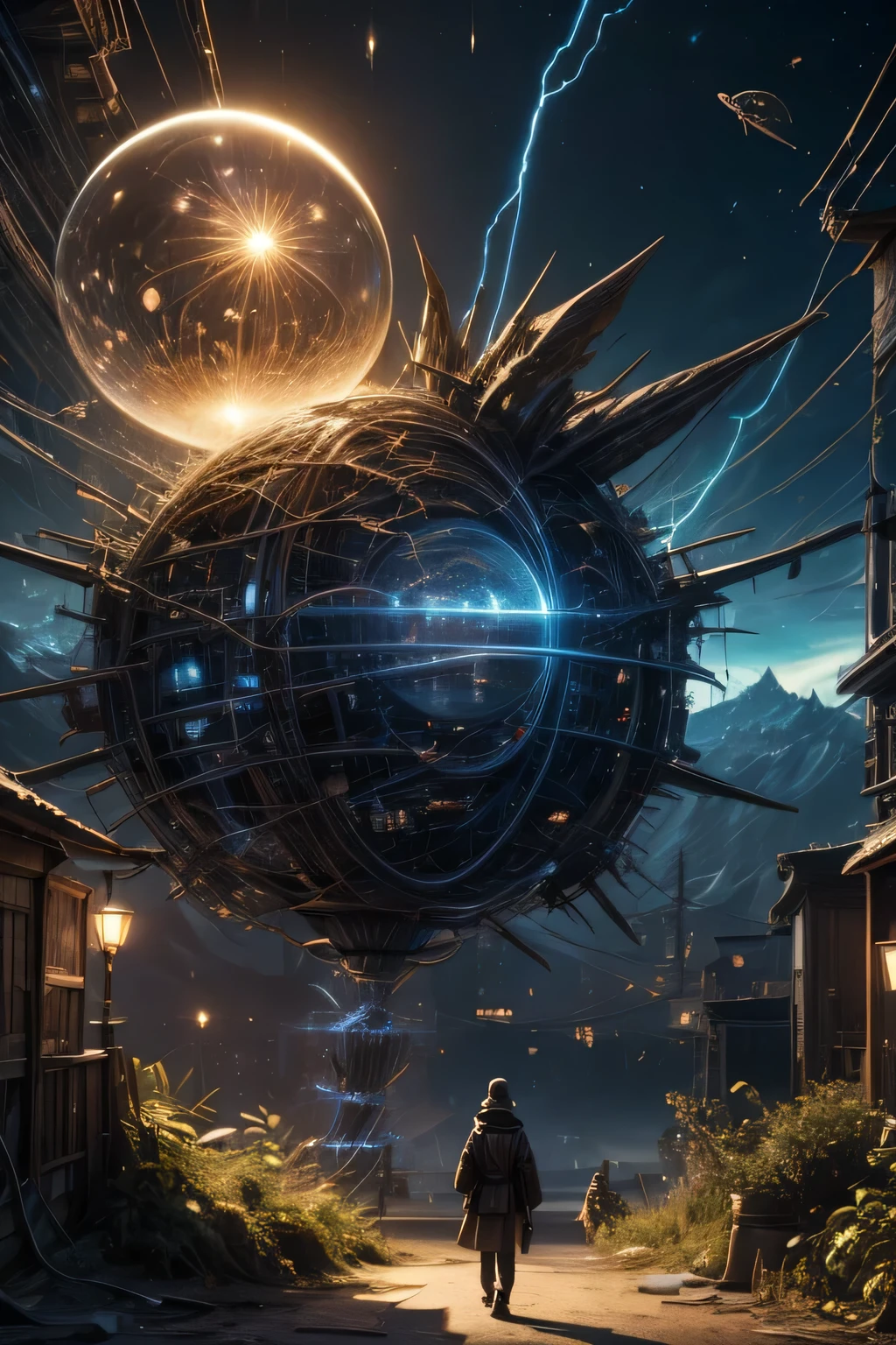4k、Near the future、real、concert hall、world inside a sphere、back view、Hologram Art、very detailed、wide angle lens、damp medieval town、movie theatre、3D hologram、projector、film、geometric、Vibrant and fantastic plants、big house、anime background、concept art、(Characters do not appear)、realな照明、grand composition、diffusion、(masterpiece、highest quality)、Super HD、32k - V 6、digital art、Symmetrical、long spiral、ring、function、Philosophy、Fibonacci sequence、dust flies、swirling space