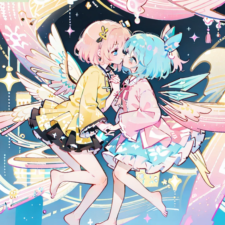 kirisame_marisa wa cirno,(touhou project),(2girls:1.1),Ejaculate,Lots of Semen,Whole body,loli,Apply the milky white liquid that comes out of your breasts to your face,(holding hands:1.1),(kiss on the lips:1.1),Too cute,sweet,shy,Transparent pink garter stockings,whole body,barefoot,lace,More vivid colors and softer contrast,fair skin,The skin is delicate and shiny