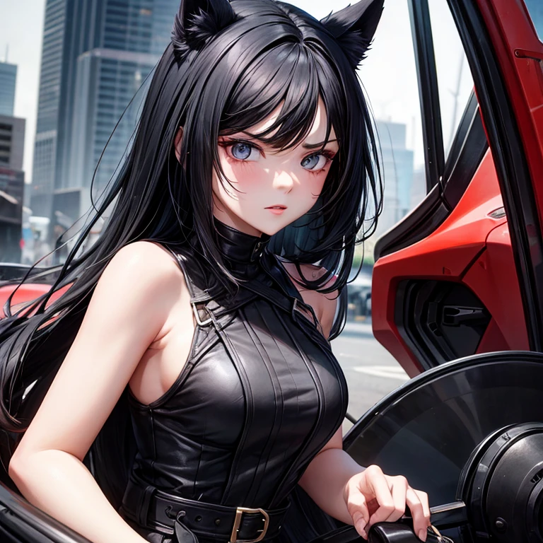 Mean woman with black hair 