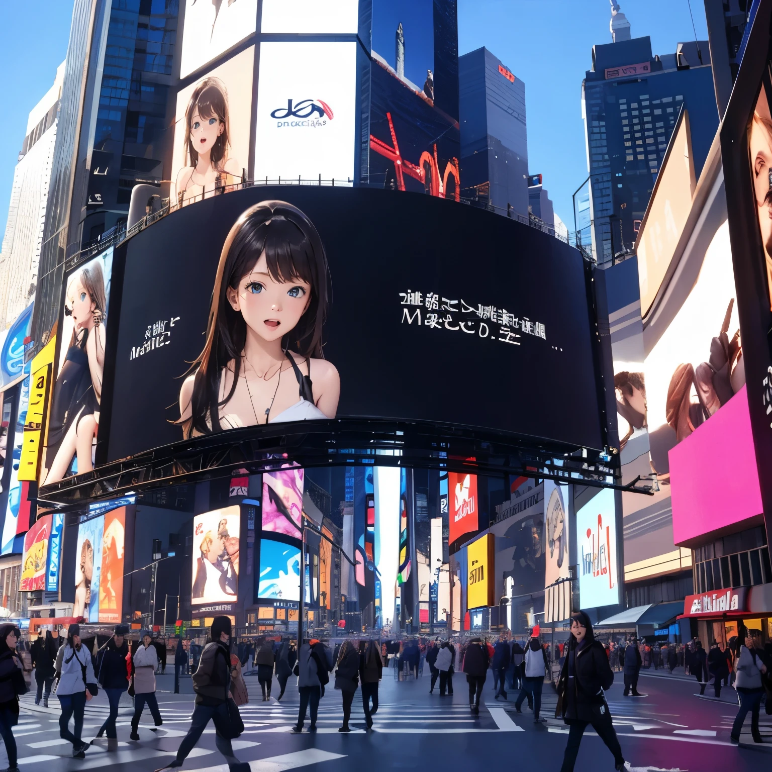 times square, huge digital billboards showing slut,