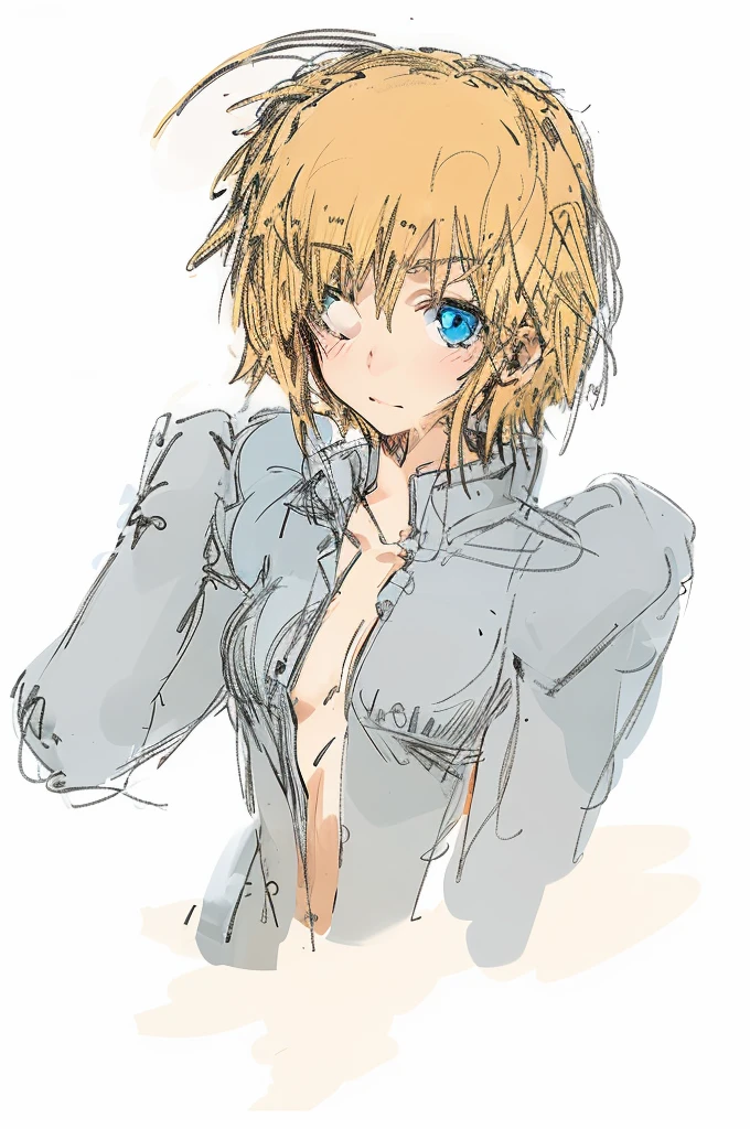 anime girl with blue eyes and blonde hair sitting down, sketchy art style, colored sketch, I got an iPad, anime woman, an anime girl, anime sketch, Drawn at Anime Painter Studio, anime picture, Created at Anime Artist Studio, digital coloring, anime style characters, anime character, line sketch!!, high quality colored sketch, anime girl, unknown art style、Beautiful fighter pilot girl、beautiful girl soldier、Standing picture