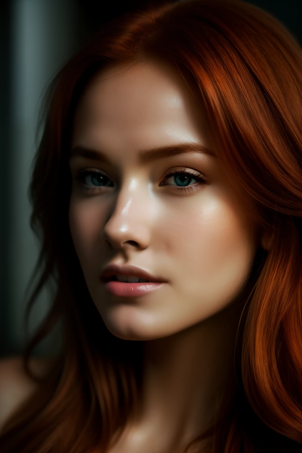 ((photorealistic)) photo of the world's most beautiful and drop dead gorgeous redhead girl of all time, sexy pose, seductive facial expression, hyperrealistic rendering, ultra sharp details, ultra focused composition, masterpiece of art, best quality image, highresolution (4k), Ultra High Definition, depth of field effect, 4k RTX technology, HDR lighting, intricately designed hairstyles, expressive facial features, camera effects optimized for detail, camera focus on the subject's captivating eyes, (darkeness:0.5) cloudy, soft ambient lighting, dramatic and alluring atmosphere, truly a work of art, details so fine they appear