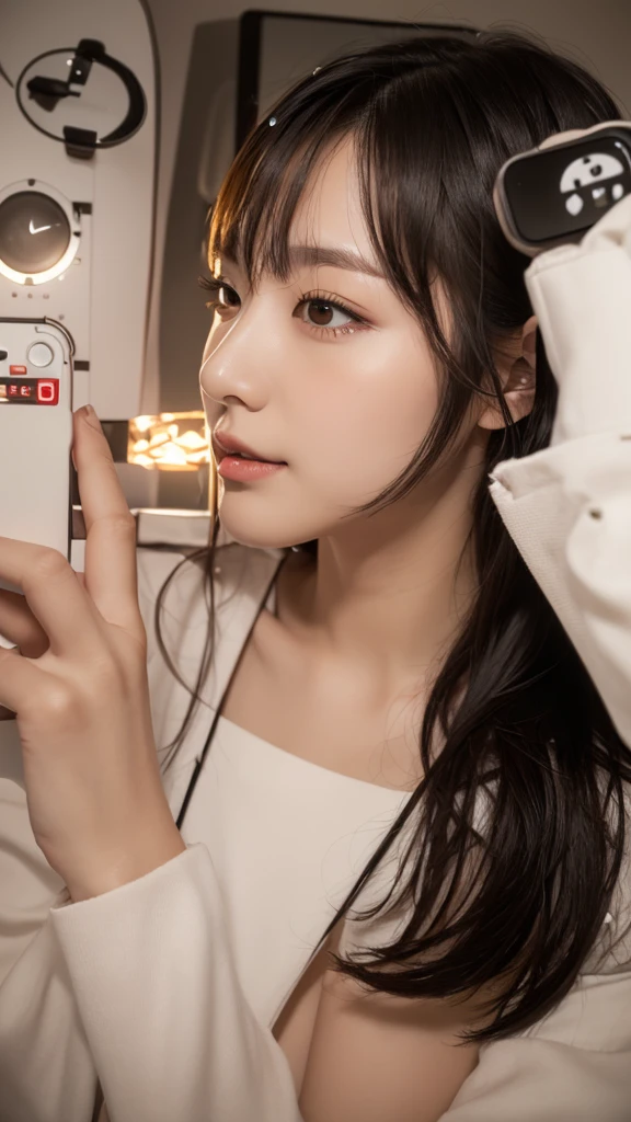 ( (8K:1.27), RAW,Best quality at best, tmasterpiece, 超高分辨率:1.2) photore,Beautiful Chinese woman (big breasts beautiful:1.1) (The clothes ar:1.21) ,ellegance、fanciful、the detail、geomerty、Gradient lighting,1girll, Delicate skin, looking at viewert, Brown eyes,ssmile ,(fashion hair:1.2), (mediuml breasts:1.0), (medium areolae:0.8), (realisticlying:1.4), (Best picture quality:1.0), (超高分辨率:1.0), 8K, RAW photos, (tmasterpiece:0.2), (PureErosFace_V1:0.5)