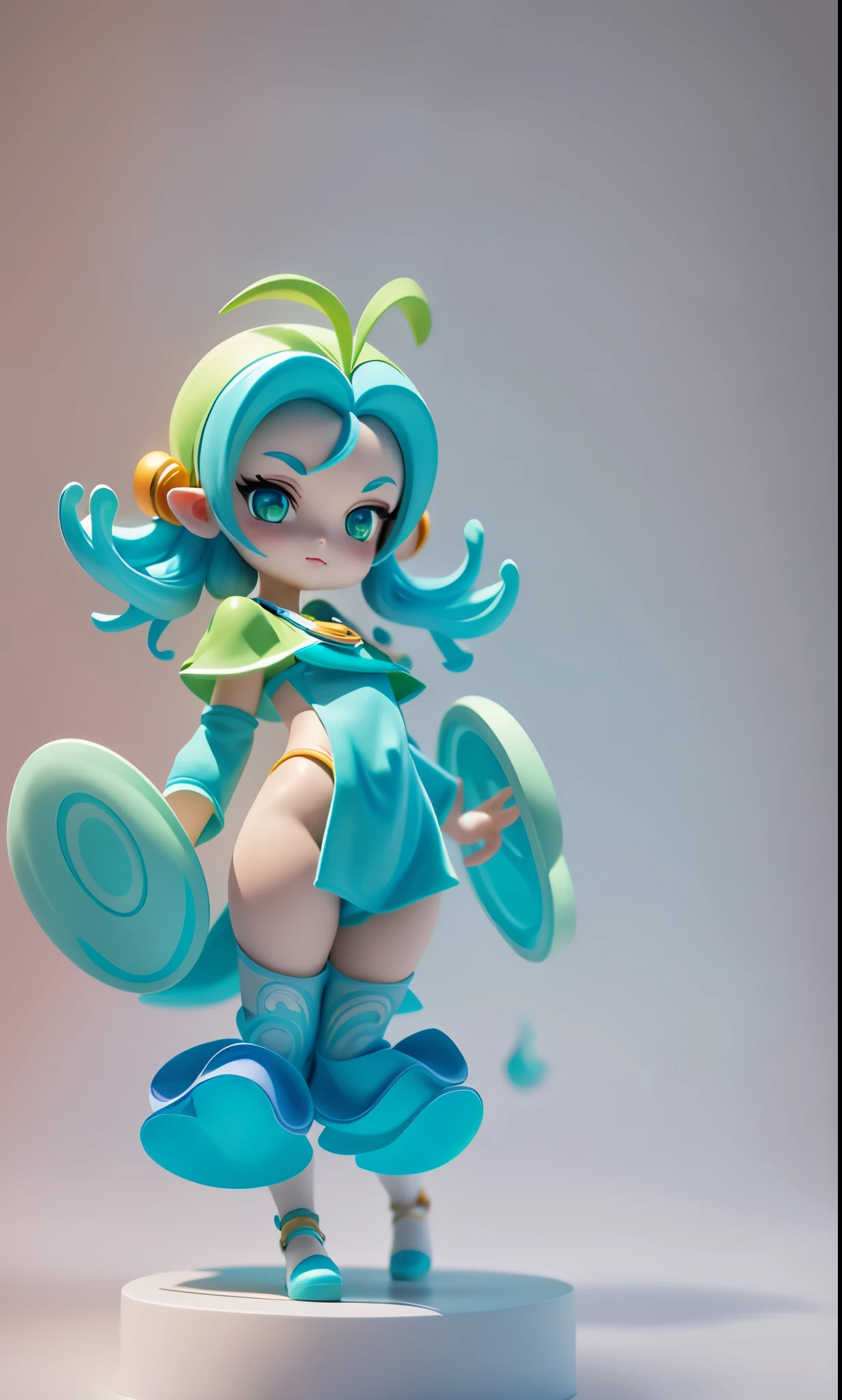 Water element discovery 3D modeling c4d rendering ultra-light clay material clean and soft lines Morandi color matching cute character color clean ultra-clear rendering blind box hand-made style blue hair green hair orange costume cartoon girl, elf character, official character art, epic mage girl character, very stylized character design, character artwork, Lucio as a woman, role playing game characters, High quality character design