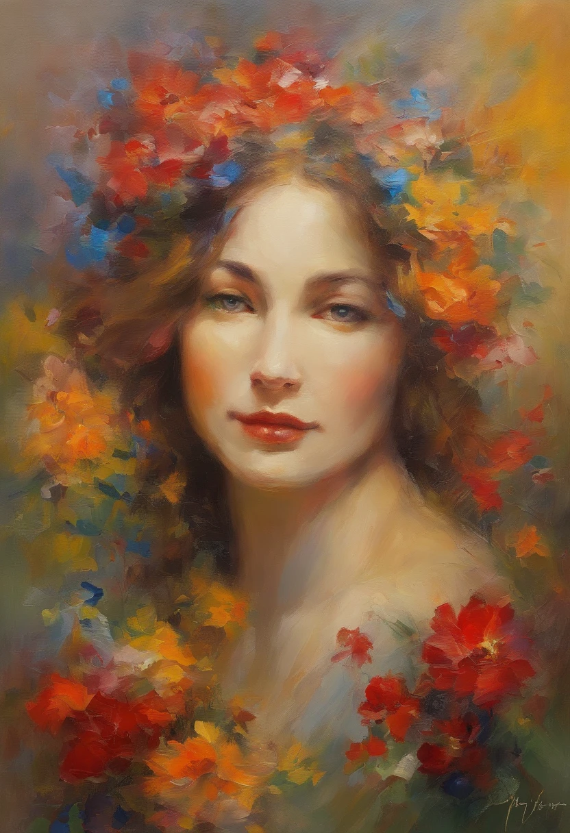 god、Maria、surrounded by beautiful flowers、虹色に輝くgod秘的なオーラ、beautiful and perfect face