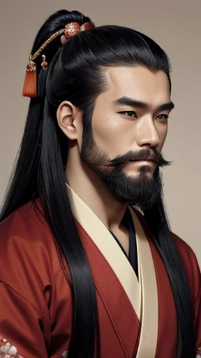 A man wearing clothes from the Heian period、A man with a hairstyle from the Heian period、Red clothes、long beard、A man with a hairstyle from the Heian period、man in clothes from the heian period、