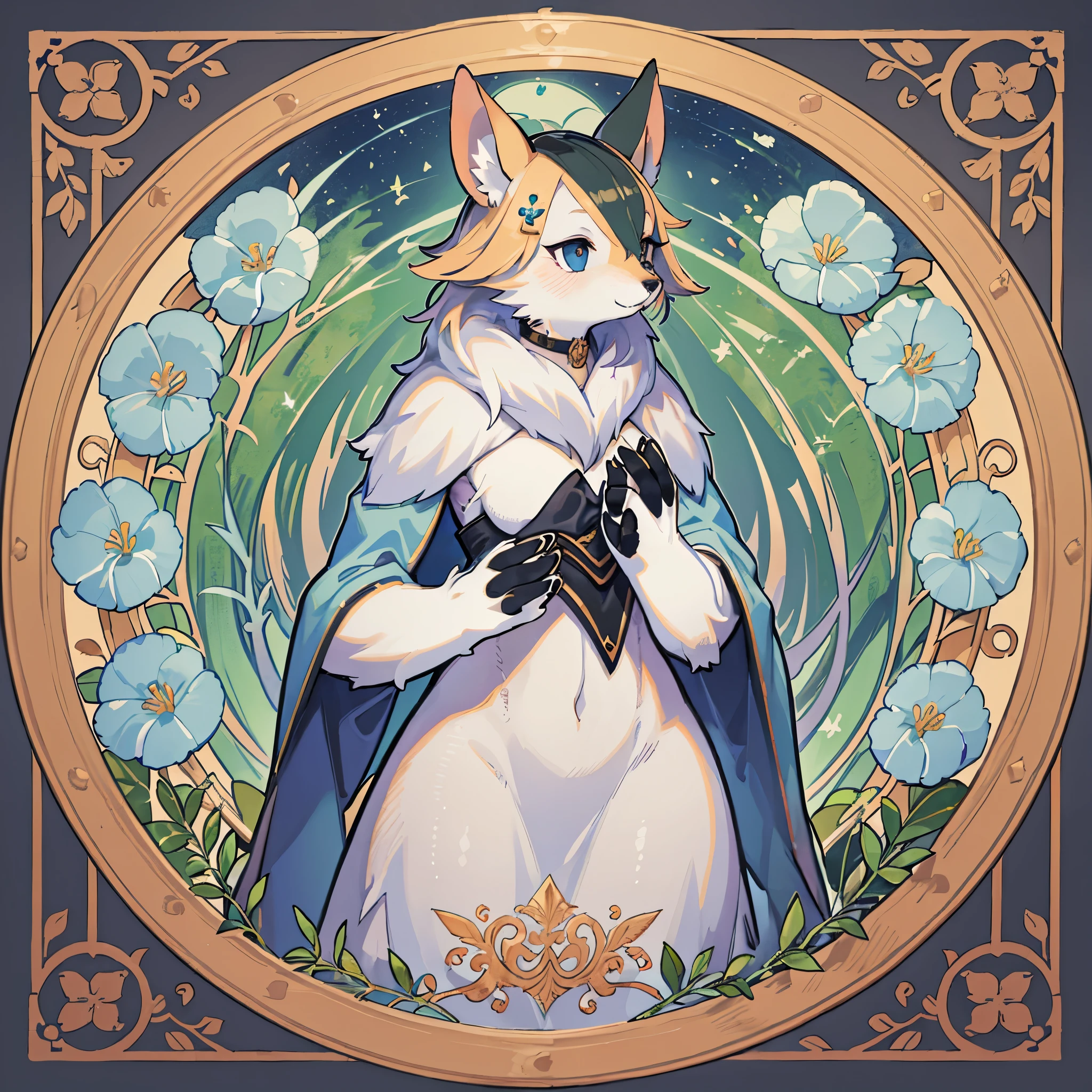 highres, top quality, best quality, paid reward available, High-quality illustrations by Alfons Mucha, unparalleled masterpiece, perfect artwork, absurdres, logo mark, stamp, Geometric pattern, vector-art, masterpiece(kemono, furry anthro)flower,
