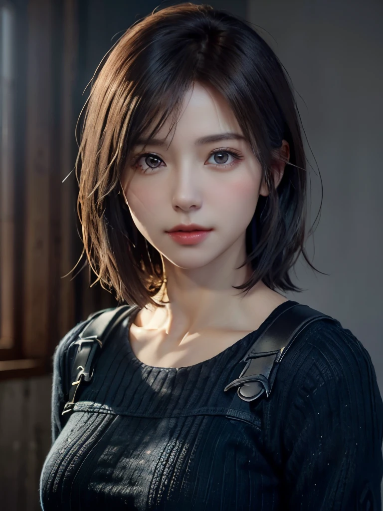 (Representative works:1.3)、(8k、photorealistic、Raw photo、Highest image quality:1.4)、(30 years old woman)、small face、beautiful face、(realistic face)、no makeup、natural makeup、light makeup、 (Dark brown、short hair:1.3)、beautiful hairstyle、realistic eyes、beautiful detailed eyes、 (photorealisticな肌)、beautiful skin、 (sweater)、small breastB Cup、 Disorganized、 charm、超High definition、Super realistic、 High definition、golden ratio、FF Tifa、Gray background、
