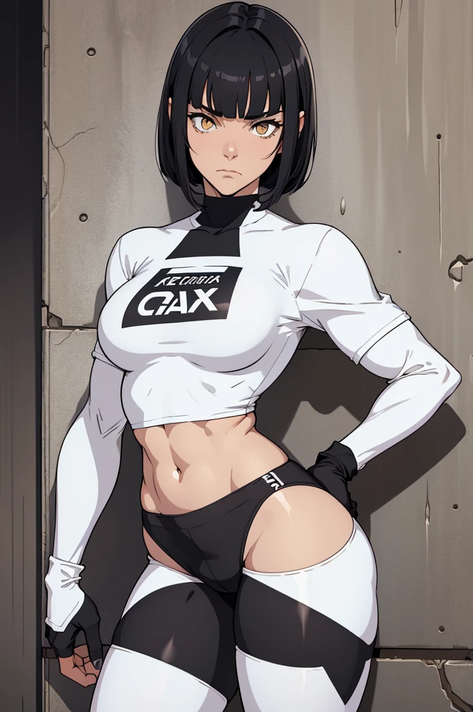 short legging white, short legging white, meia calça preta, meia calça preta, short em cima da meia calça,1girl muscular pale skin black hair yellow eyes black against wall sad sad sad sad tight short leggings white thick thick thick thick muscular muscular muscular muscular muscular girl dark dark, meias calça marrom, coxas sexy, belos olhos, meia calça preta, meia calça marrom , , best quality, highres, solo, black hair, , black gloves, bike_shorts, bangs, white shirt, badge, medium breasts, cowboy shot white , frown, , leaning forward, pointing at viewer