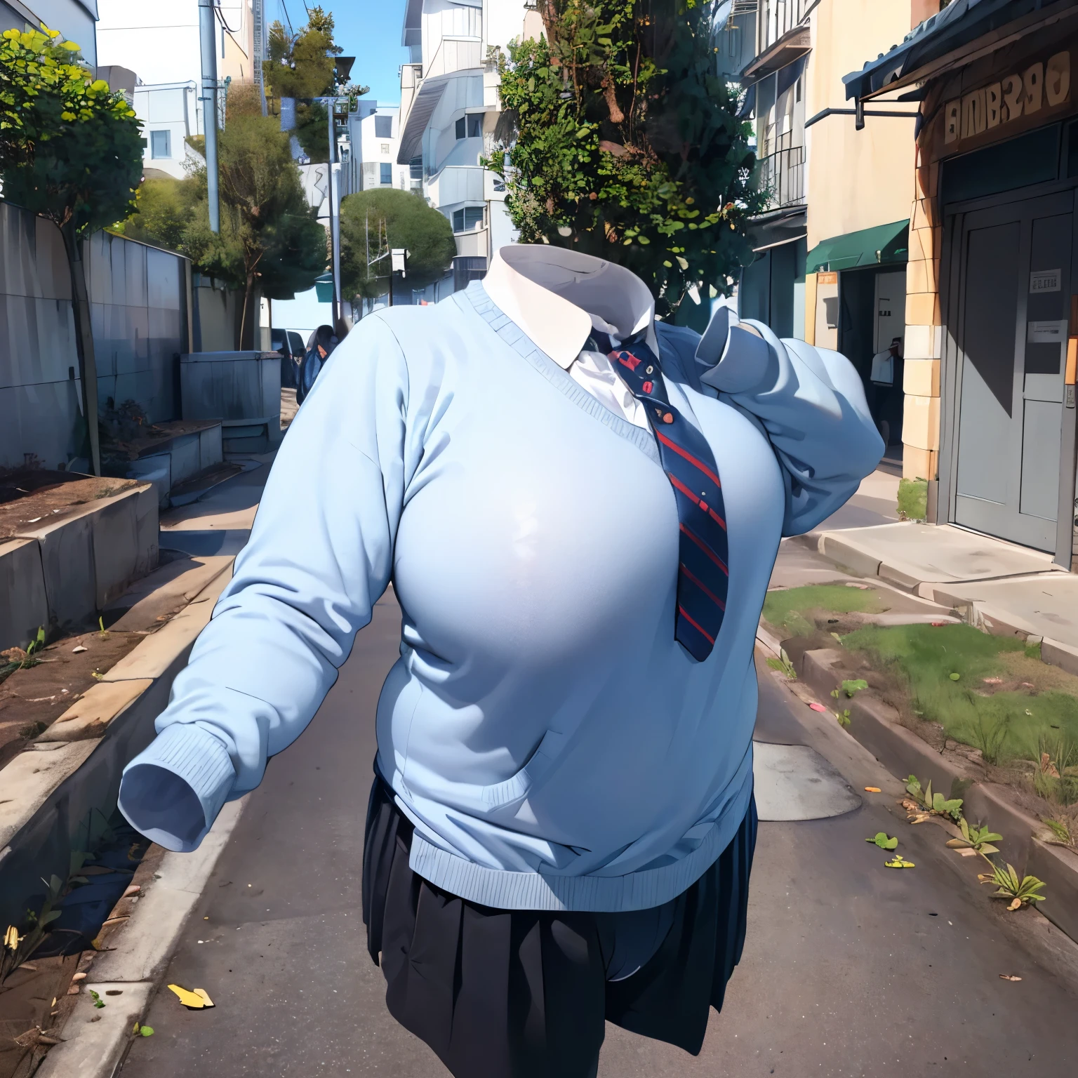 absurdres, highres, ultra detailed, (school uniform on hanger), blazer, plaid skirt, (close-up to breasts), cute big breasts, (invisible, no human, headless, handless:1.5), chubby, fat, from above, on hanger, in closet