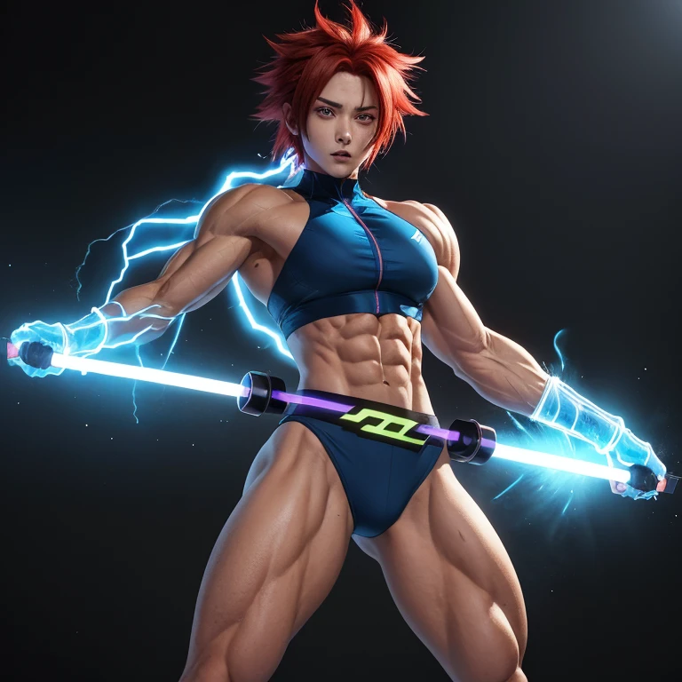 Anime Character with big tits and big ass and Electric Red Hair and Transparent Background:
(Transparent background, High definition: 1920 x 1080p), a muscular figure clad in a cartoon anime-style outfit, broad, narrow eyes drawing intense focus, electric blue hair standing out against the background, red glowing eyes piercing through the emptiness, broad shoulders and narrow waist showcasing an athletic physique.