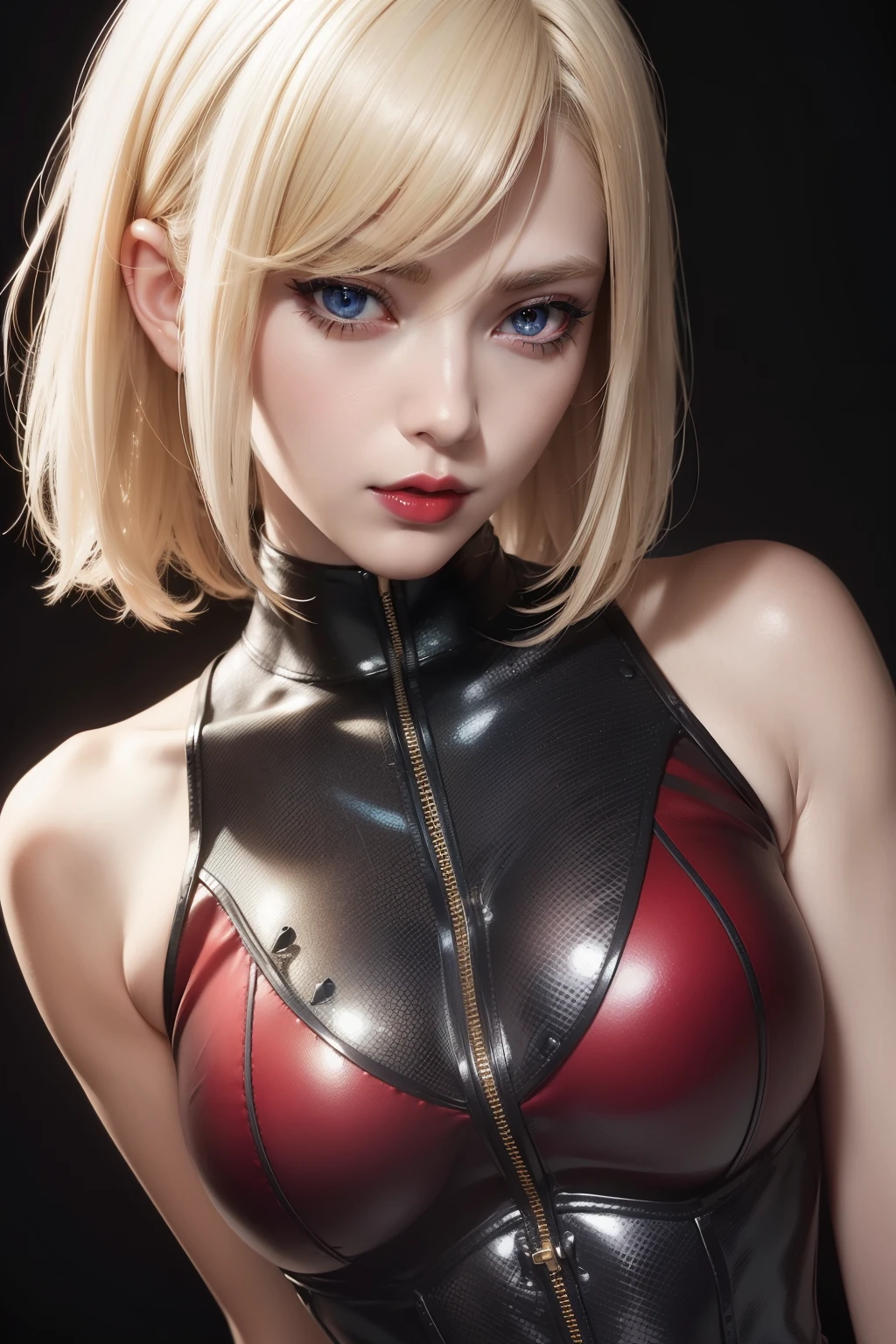 24-year-old female、Short Bob、naked、Body paint with black paint on bare skin to make it look like she&#39;s wearing a bikini