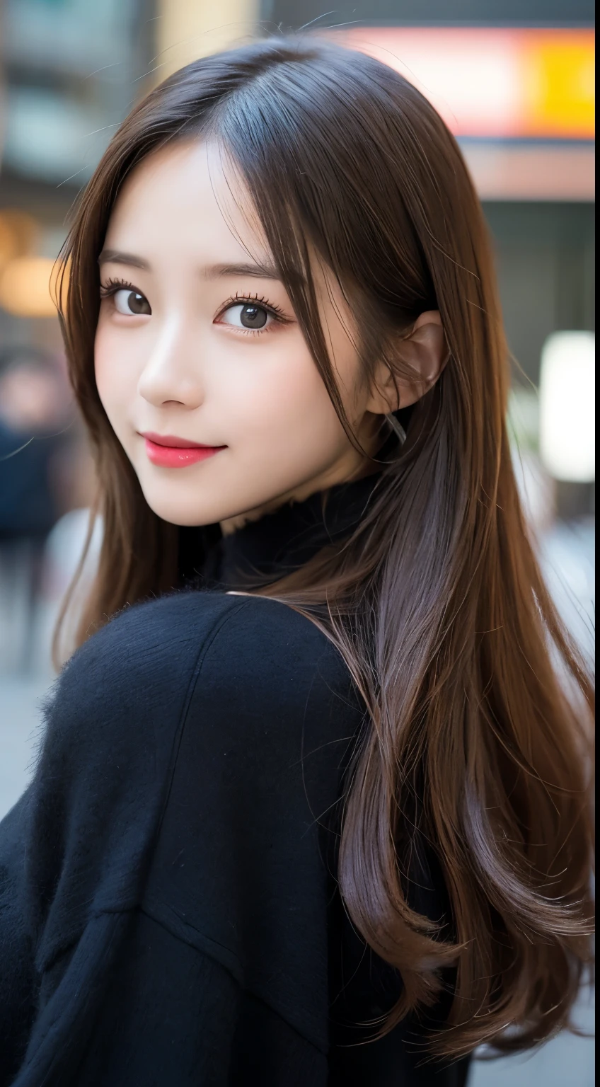 table top, highest quality, shape, Super detailed, finely, High resolution, 8k wallpaper, 完璧なダイナミックな構shape, beautiful and detailed eyes, Gorgeous and stylish black fluffy latest Tokyo winter clothes,ランダムなcute髪,small breasts,natural color lip, bold sexy pose,smile、20 year old girl、cute、sexy shot looking at camera,Always blur the background,perfect and beautiful face,Take only the face,beautiful and detailed face、slim face and style,Big eyes、Do gal makeup