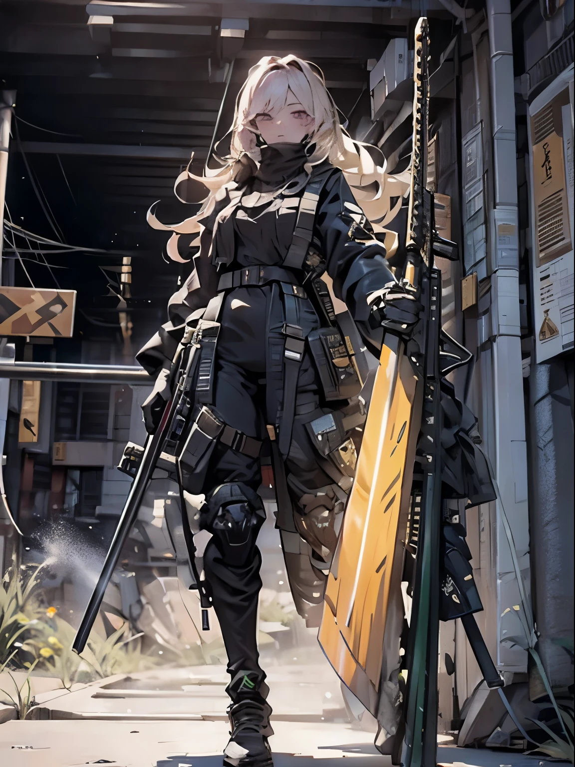 {{Masterpiece, top quality, highly detailed CG, unified 8k wallpaper, movie lighting, lens flare}}, 1 girl holding a rifle through the wall, wide view, thick body, long blonde hair soaring in the wind, green eyes, (holding a weapon, holding a rifle, aiming, aiming: 1.4), gun, h&k hk416, carbine, open fire, rubble, ruins of conflict areas, plumes, nitric smoke, blast waves, Flying bullets, sniper, 35mm, f/1.8, night