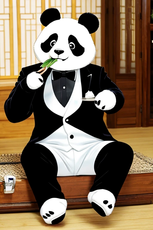panda、tuxedo、Muscle、Eating bamboo、pandaマン