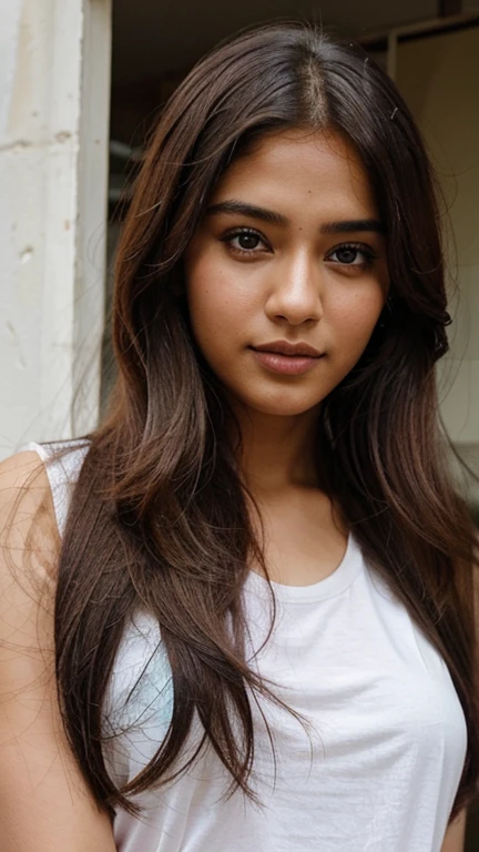 Generating image with prompt: lovely cute young attractive indian girl, brown eyes, gorgeous actress, 23 years old, cute, an Instagram model, long blonde_hair, colorful hair,