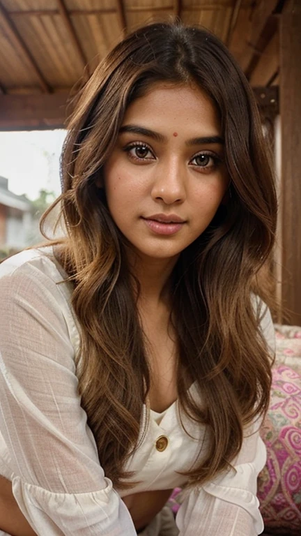 Generating image with prompt: lovely cute young attractive indian girl, brown eyes, gorgeous actress, 23 years old, cute, an Instagram model, long blonde_hair, colorful hair, wearing patiyala