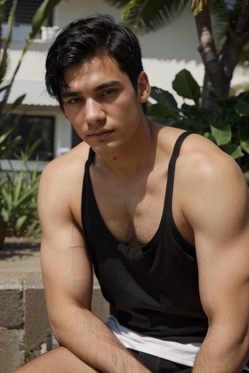 man with fair skin and short black hair aged 25
