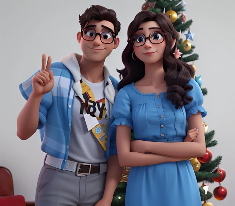 Beautiful couple of man and woman the man with glasses and the woman without glasses in Disney Pixar style, alta qualidade, melhor qualidade