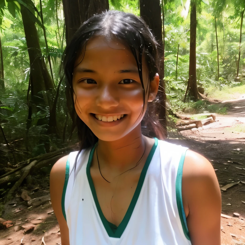 forest,Indigenous,-yeld gismile,B cup,beautiful face,pitch black skin,sweaty body,skin shining with sweat,Hide only the chest,Soaked with sweat,perfect face,cute face