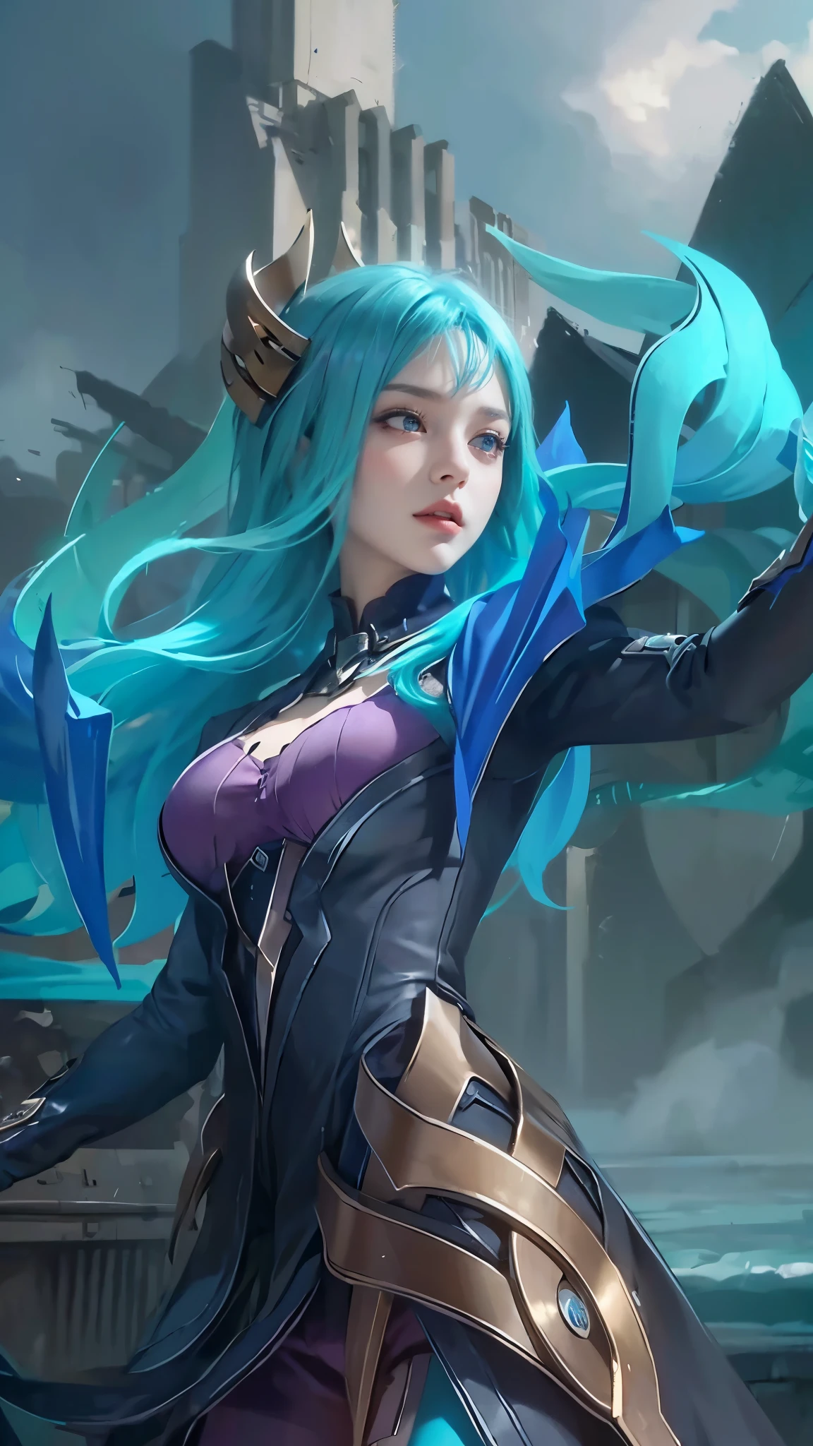 ((masterpiece)), ((best quality)), ((HD 4k)),girl, blue hair, short hair, inticrate detail, sllicked side hair