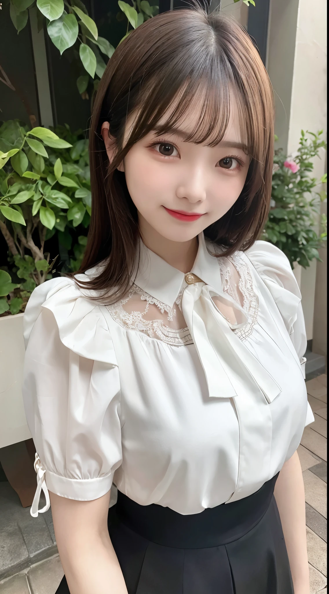 master piece , best quality , 8k , detailed , woman , smile , blouse , 25 years old