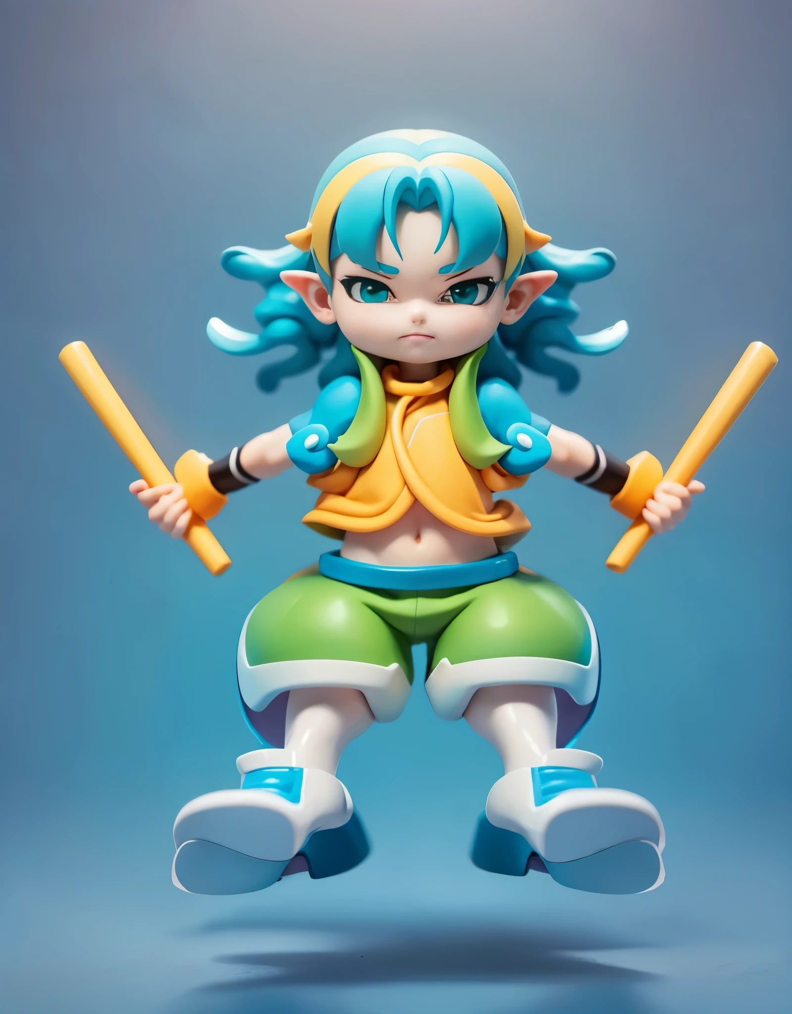 Water element hair 3D modeling c4d rendering ultra-light clay material clean and soft lines Morandi color matching cute character color clean ultra-clear rendering blind box hand-made style blue hair green hair orange costume cartoon boy, elf character, official character art, Epic Mage Boy character, very stylized character design, character artwork, Lucio as a man, role playing game characters, High quality character design