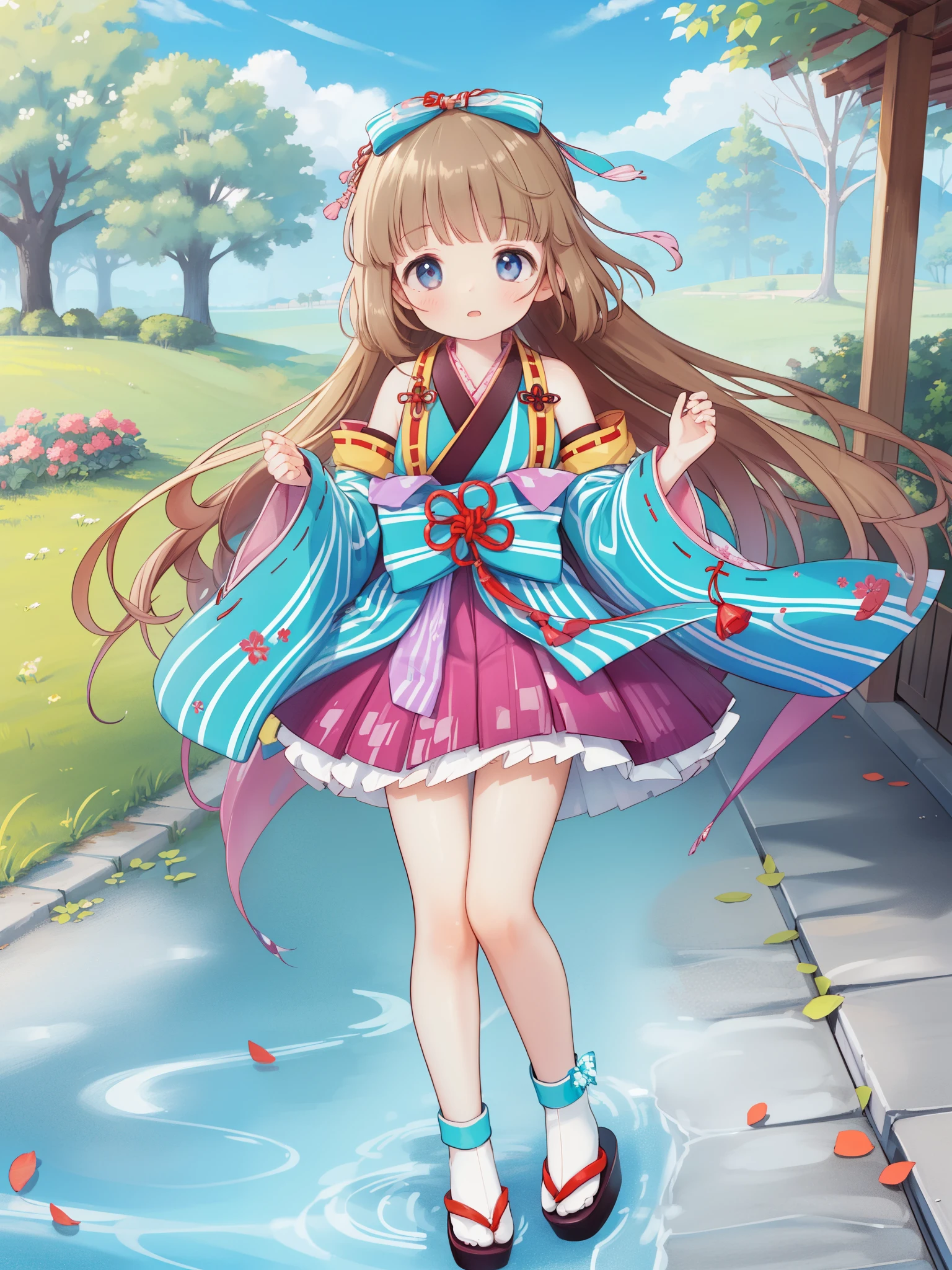 1girl,yorita yoshino,だつみの導き手,long hair,japanese clothes,hair bow,detached sleeves,
outdoors,
