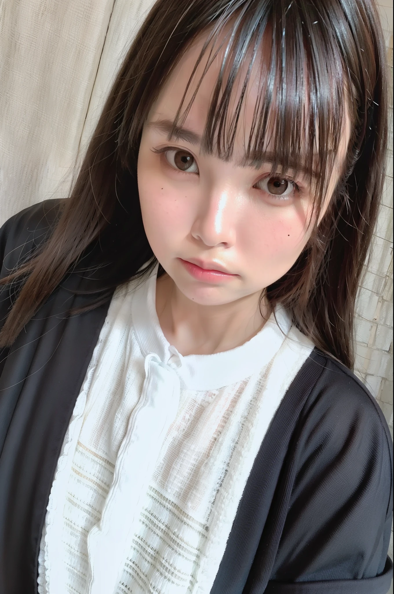 best quality, ultra high res, (photorealistic:1.4), oversized jacket, white shirt, facing camera, closeup